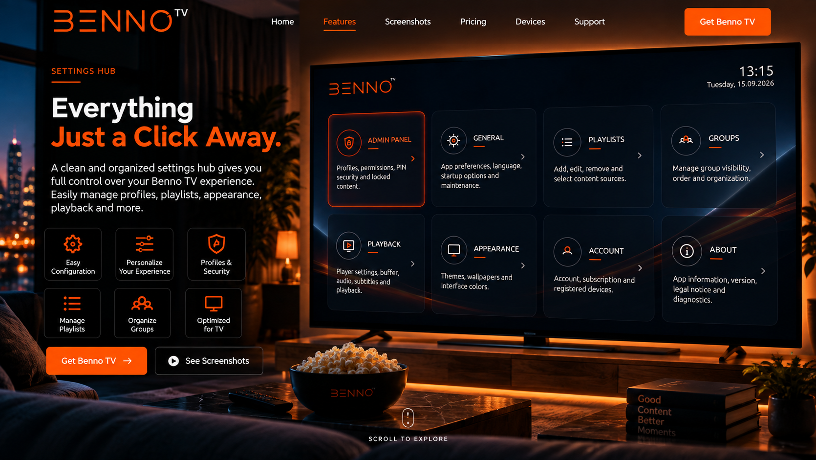 Benno TV settings